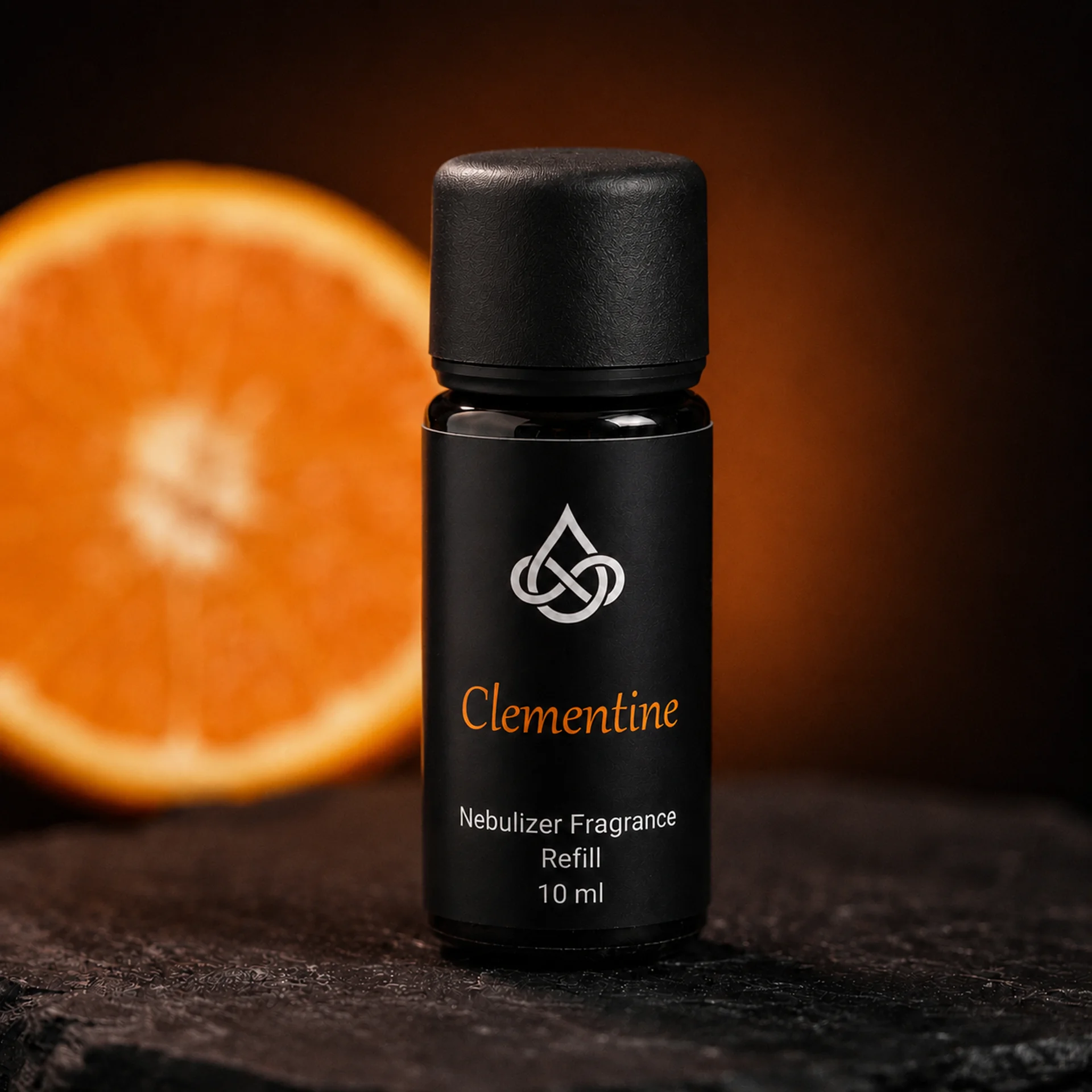 Drip of Infinity Clementine Nebulizer Nachfüllflasche Nahaufnahme mit Orange, fruchtig-spritziger Raumduft aus Wien