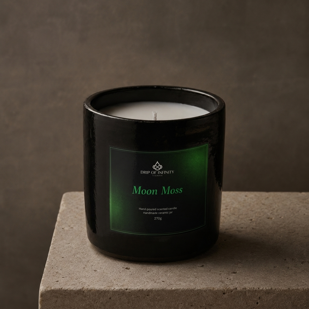 Moon Moss scented candle by Drip of Infinity with grapefruit, bergamot, pepper, moss and amber-like woods