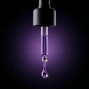 Drip of Infinity Cassis & Chill Duftöl, Pipette mit violettem Öl und fallendem Tropfen