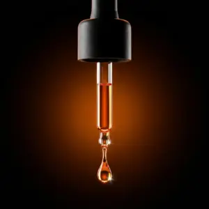 Drip of Infinity Clementine Duftöl, Pipette mit orangefarbenem Öl und fallendem Tropfen