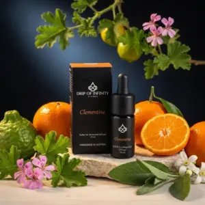 Drip of Infinity Clementine Duftöl für Ultraschall-Diffuser, 10 ml, mit frischen Clementinen und Zitrusnoten auf hellem Stein